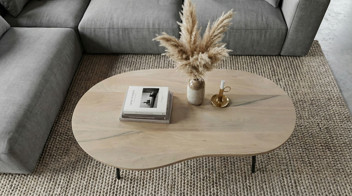 Salontafel niervorm Mangohout massief white wash 122 cm