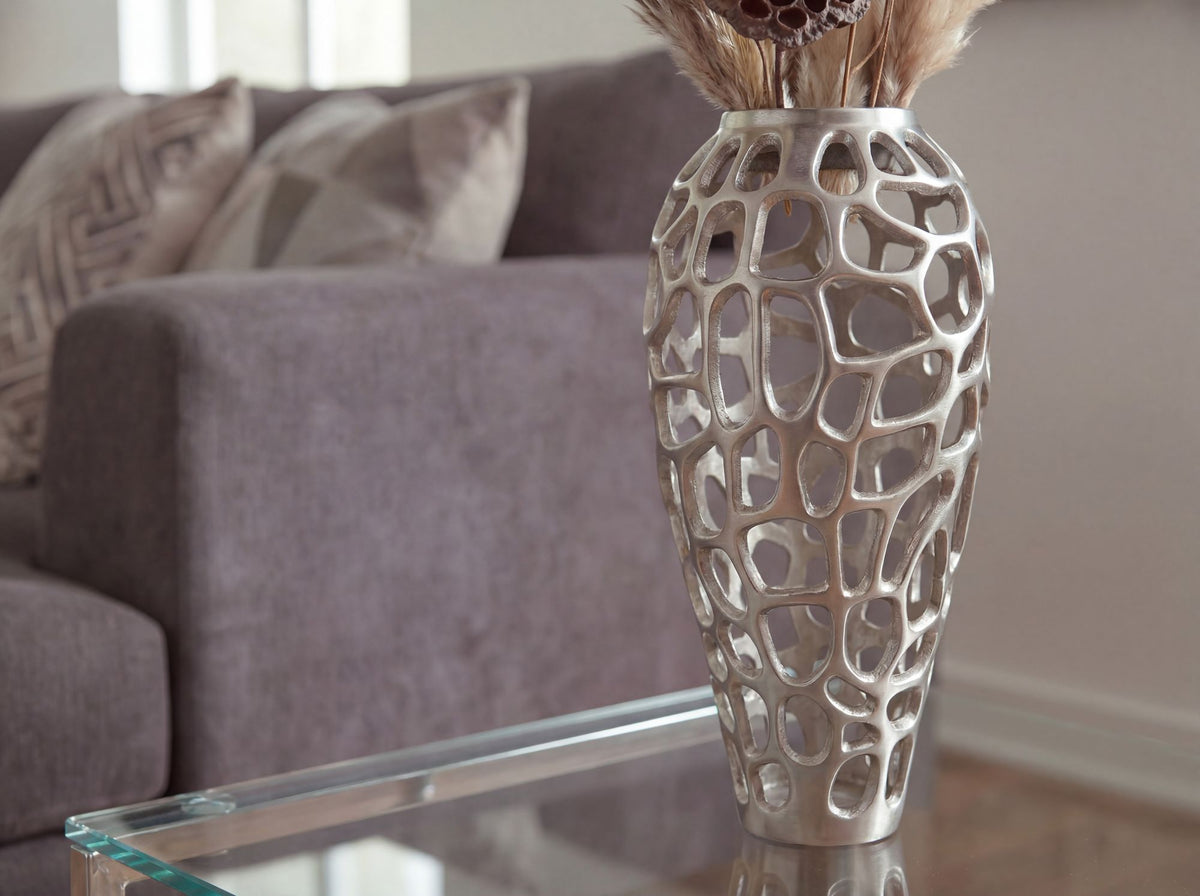 Decoratieve Vaas Aluminium 45cm Zilver - Design Bloemenvaas Groot