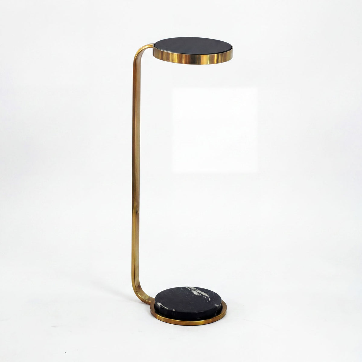 Bijzettafel Metaal met zwart Marmeren Blad 72cm Rond - Design Salontafel Glas C-Vorm