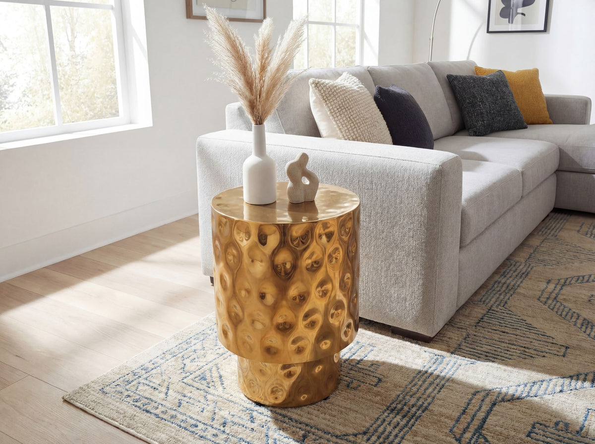 Bijzettafel Aluminium 36cm Goud Rond - Design Aanrechttafel Metaal