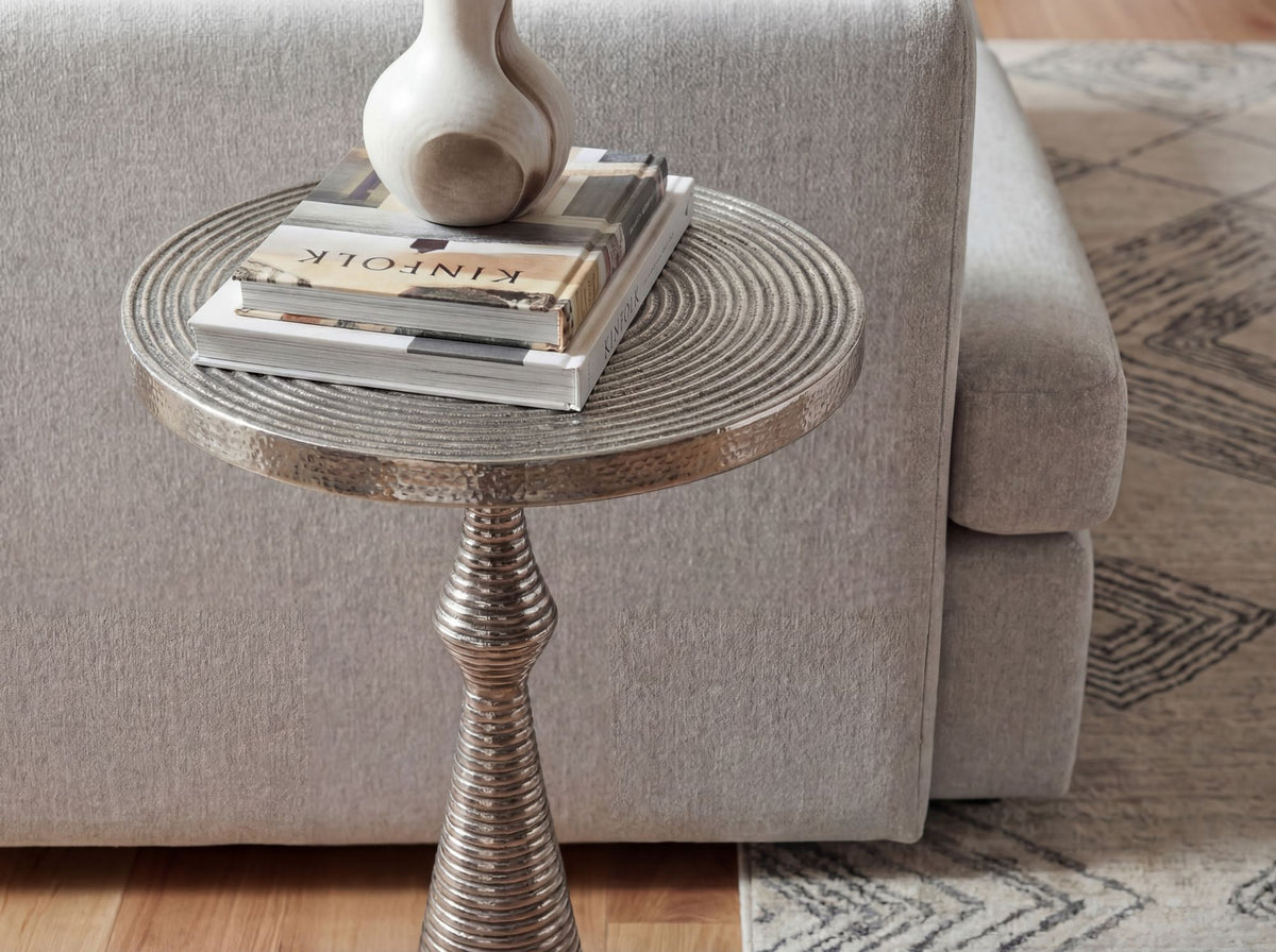 Bijzettafel Zilver 30cm Aluminium Ronde Tafel - Aanbouwtafel Metaal Decoratietafel