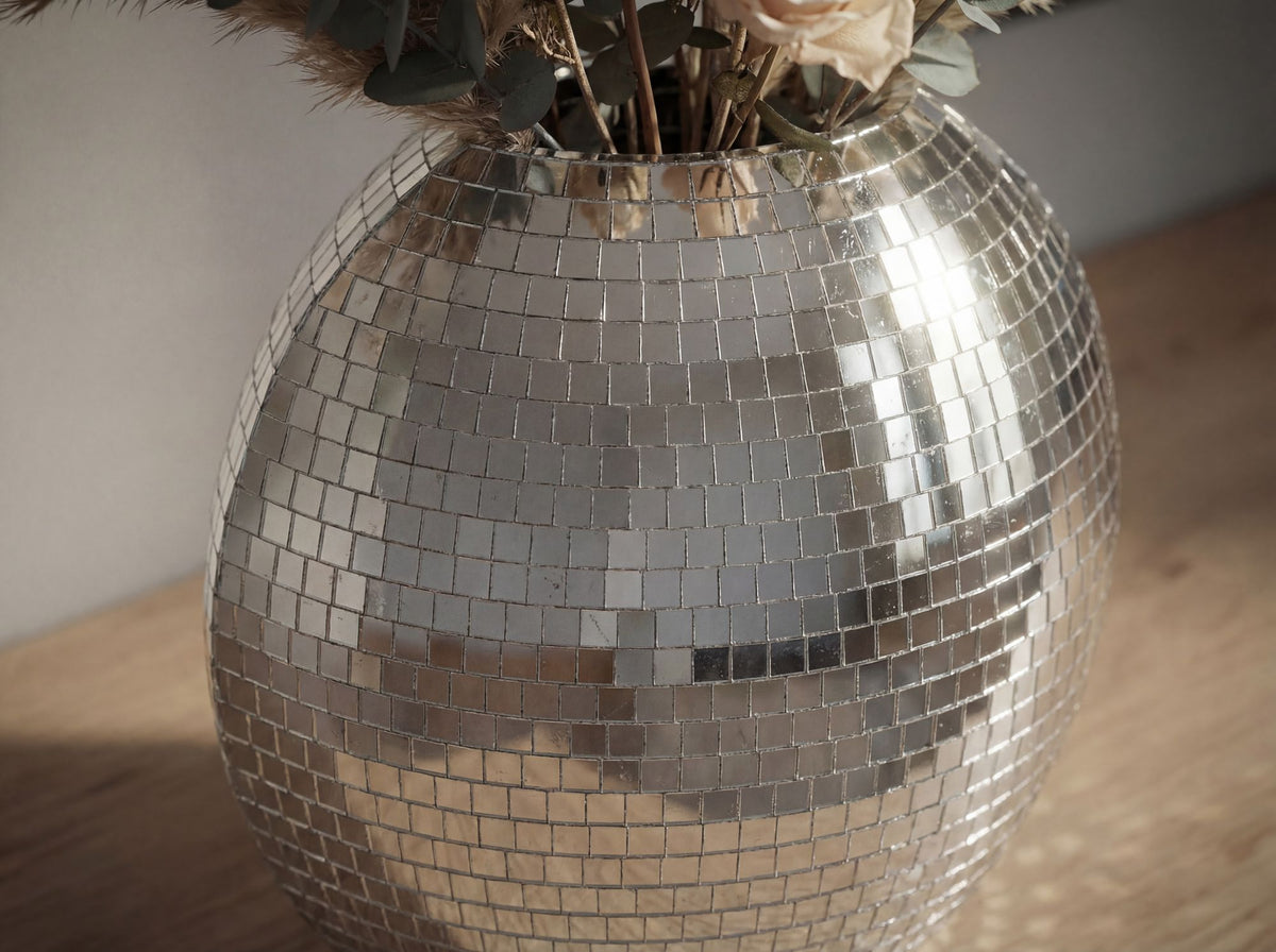 Tafelvaas Metaal 40cm Zilver - Decoratieve vaas Mozaïek rond