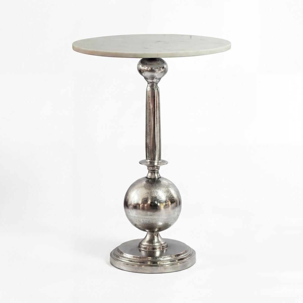 Bijzettafel Rond 40x40cm Zilver met massief marmeren blad Wit