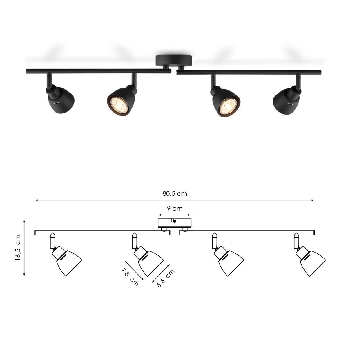 Home Sweet Home LED Opbouwspot Aka 4 - incl. dimbare LED lamp - zwart