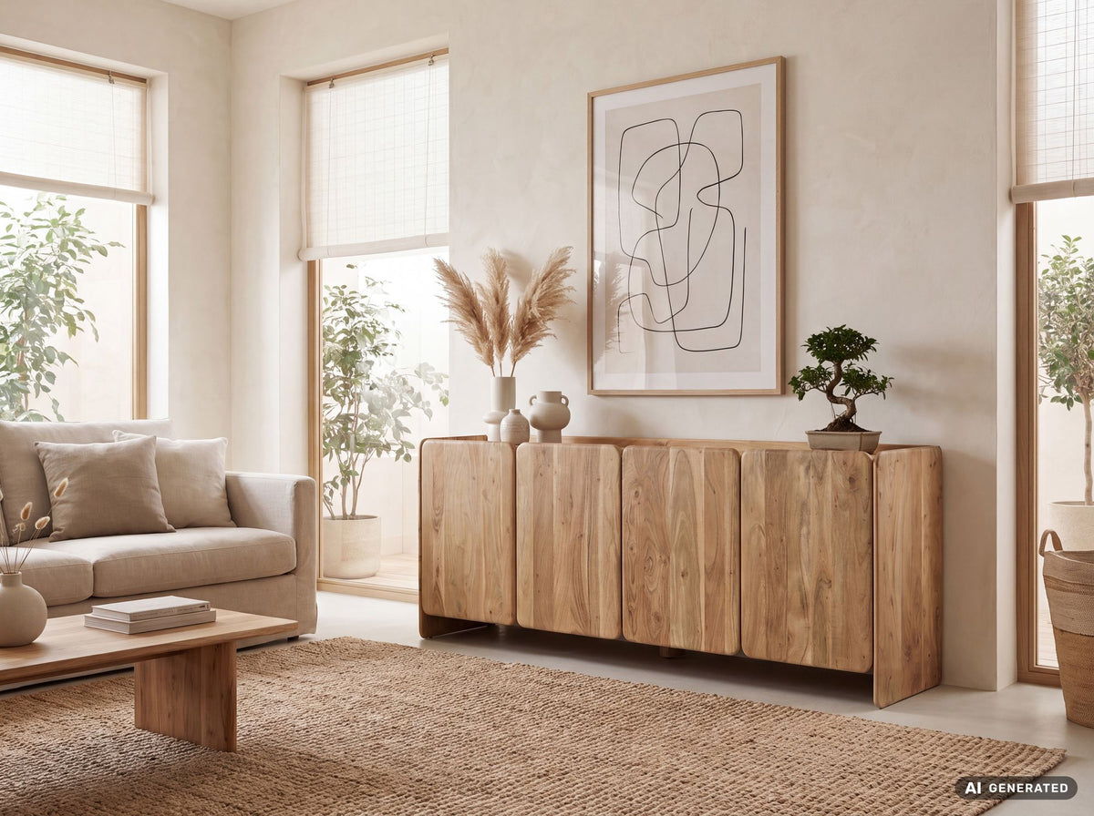 Dressoir Acacia Massiefhout 180cm - Dressoir met 4 deuren