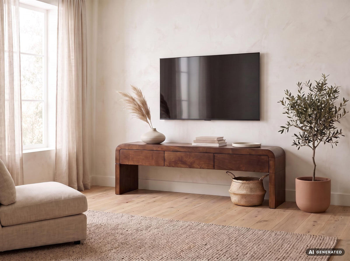 Lowboard 160cm TV-meubel Mango Massiefhout Rechthoekig met 3 Lades - Design TV-kast