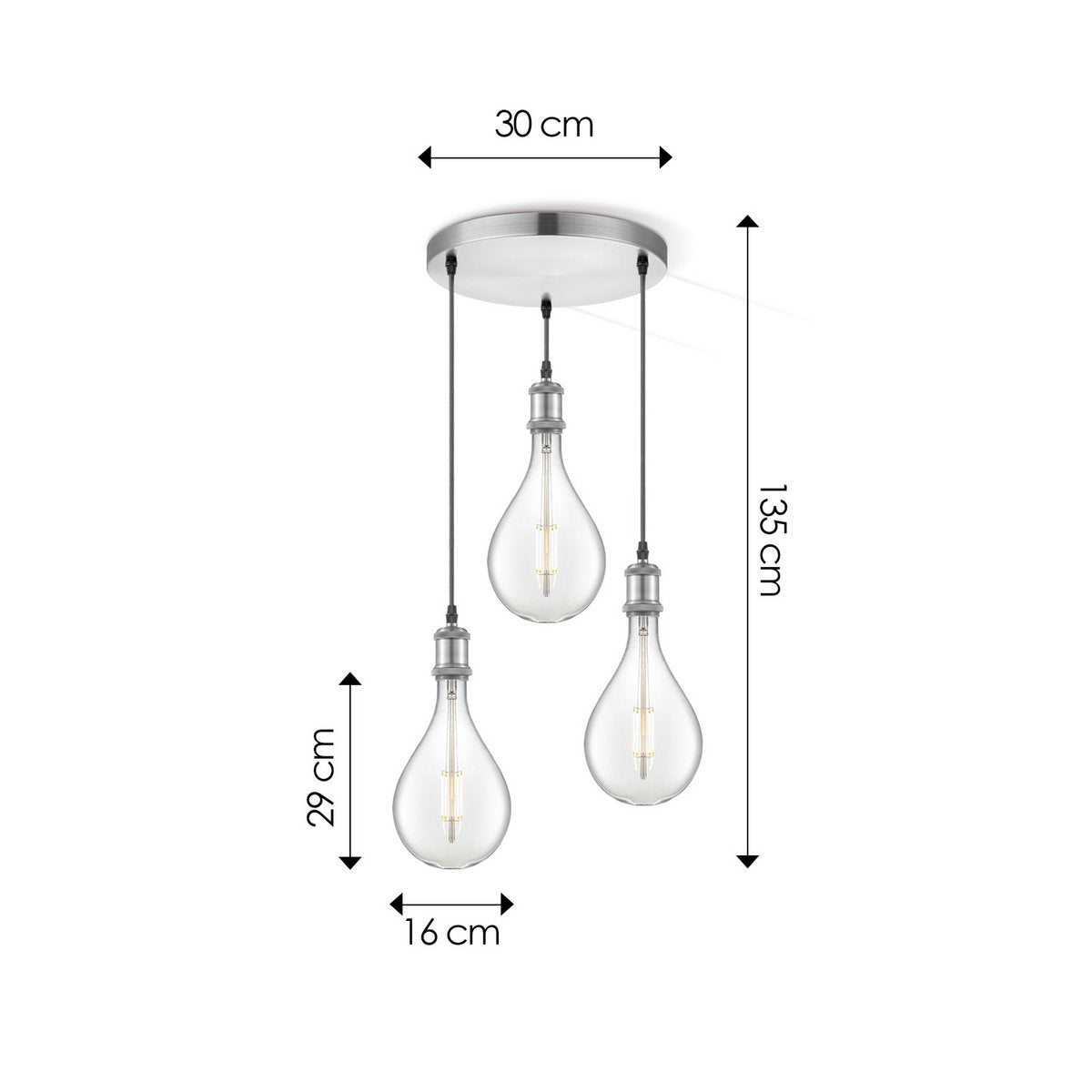 Home Sweet Home hanglamp chroom rond Pear 3L G160 dimbaar E27 helder