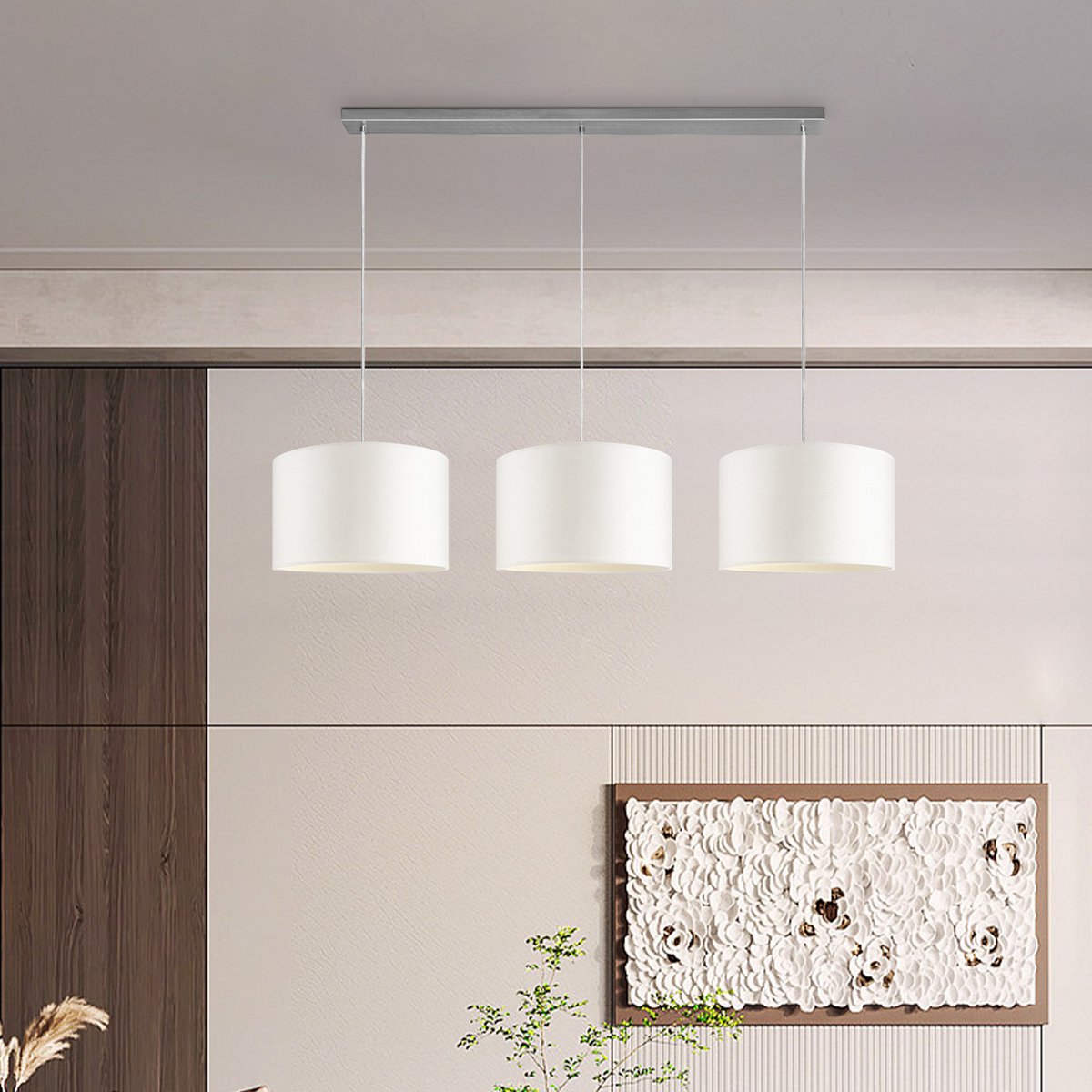 Home Sweet Home hanglamp Beam 3L, E27, wit Lampenkap, 35cm