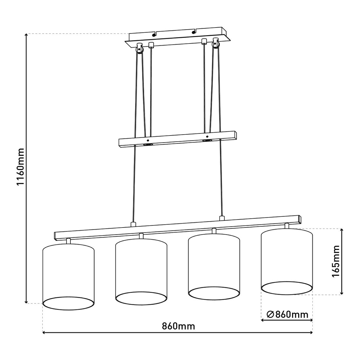 4 hanglamp "tilde", klassieke metalen slinger lamp en textiel in grijs en wit, met E27 -frame, hoogte verstelbaar, 86 cm lang, ideaal als eetlamp
