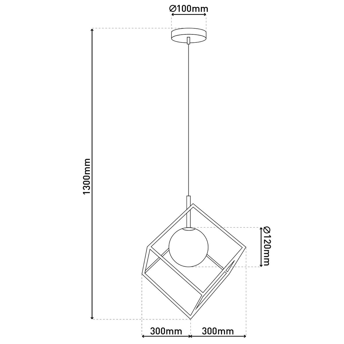 Hanger lamp "cadre", hanglamp retro gemaakt van metaal en glas in zwart en wit met een G9 -aansluiting, 30 cm zijlengte, voor woonkamer en kantoor.