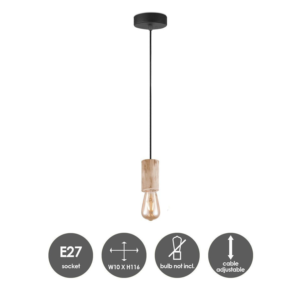 Home Sweet Home Hanglamp Billy - hout - 10x10x116cm