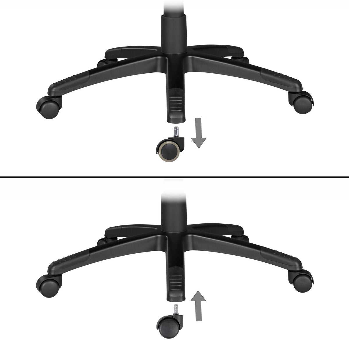 Set van 5 geremde tapijtwielen voor bureaustoelen - 11 mm pin, Ø 50 mm