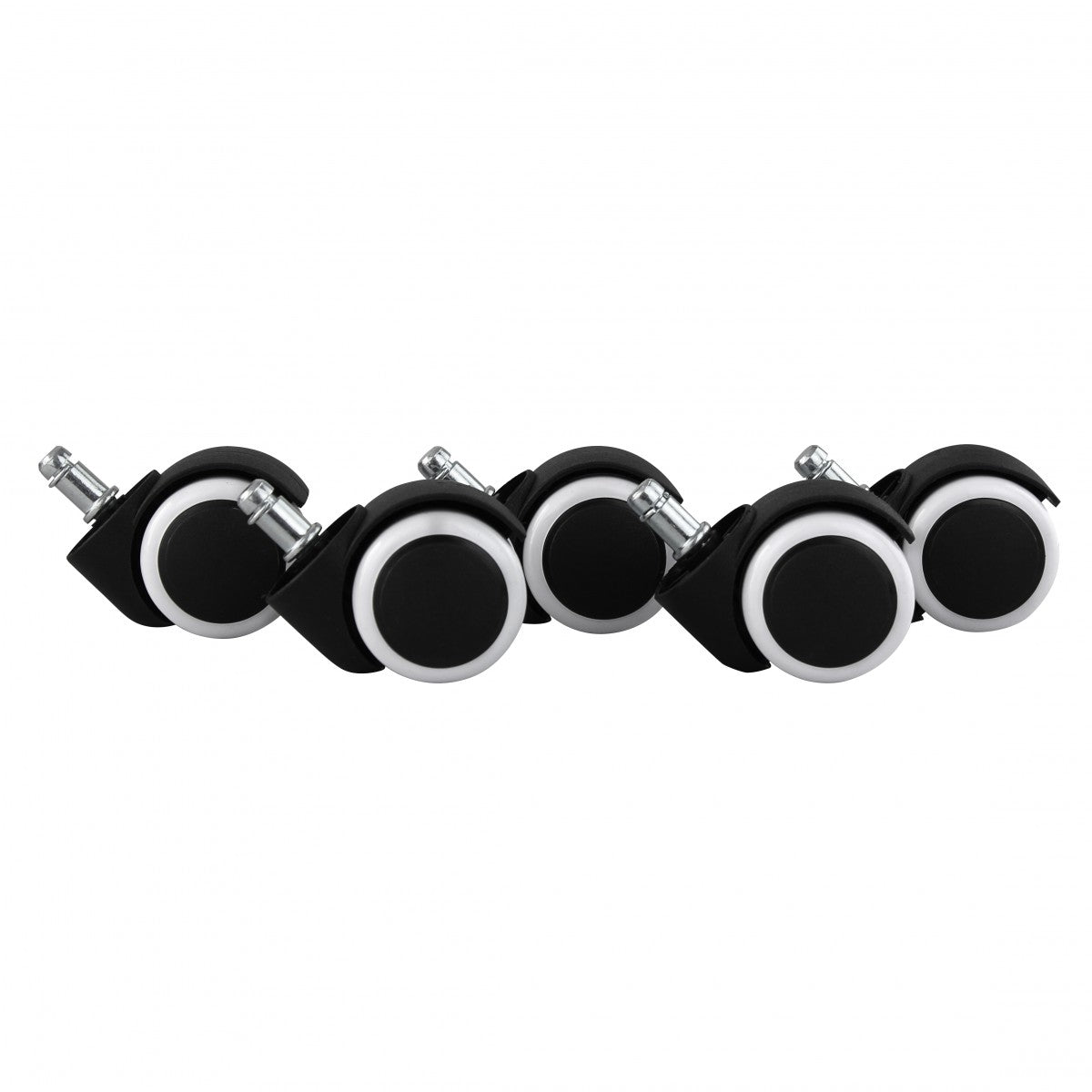 Set of 5 braked office chair wheels Black / White 11mm / 50mm diameter hard floor casters swivel wheels