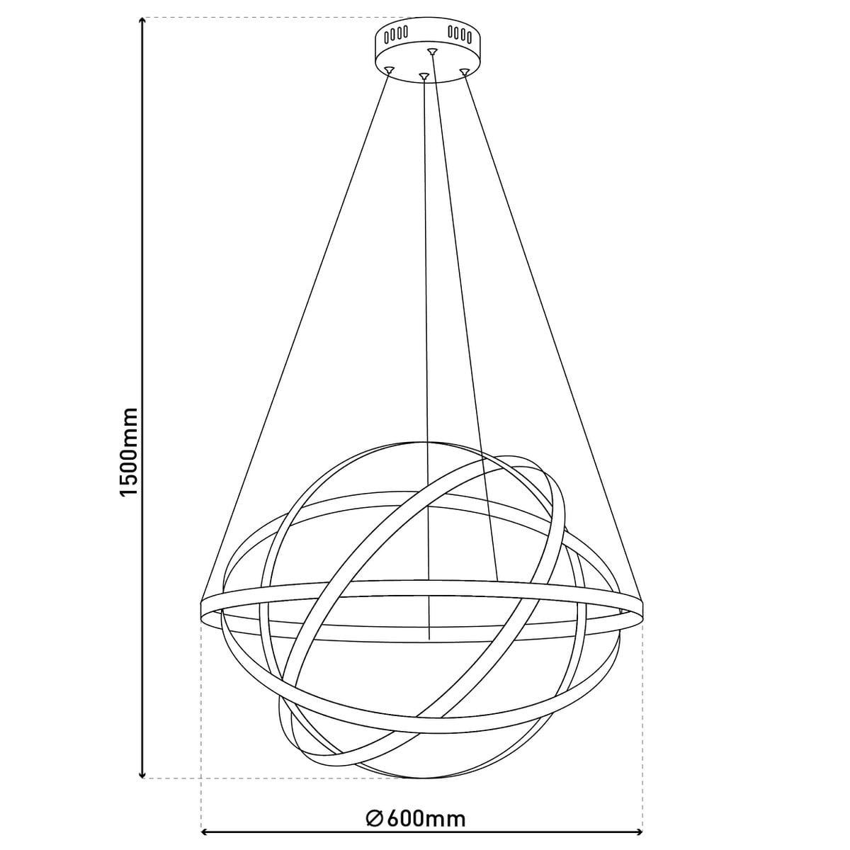LED -hanglamp "Cosmos" metaal en plastic in chroom, Ø60 cm, met stevig ingebouwde LED's, verlichting voor woonkamer, eetkamer of kantoor.