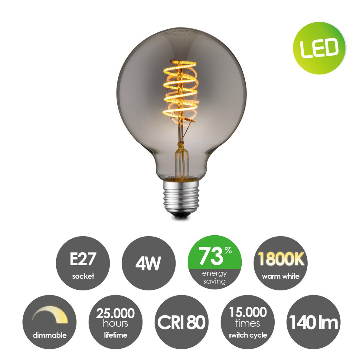 Home Sweet Home hanglamp chroom vintage LED 3L G125 dimbaar E27 rook