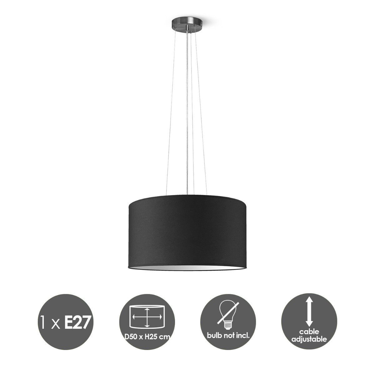 Home Sweet Home hanglamp Hover met lampenkap, E27, zwart, 50cm