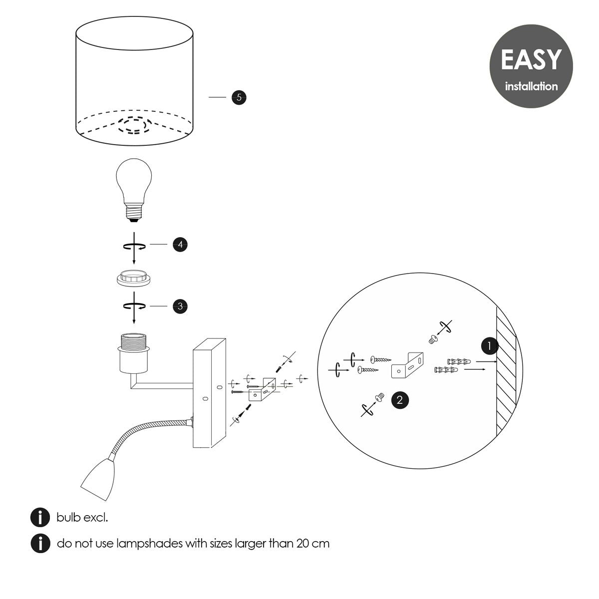 Home Sweet Home Wandlamp - Read, LED Leeslamp, E27, antraciet 20cm