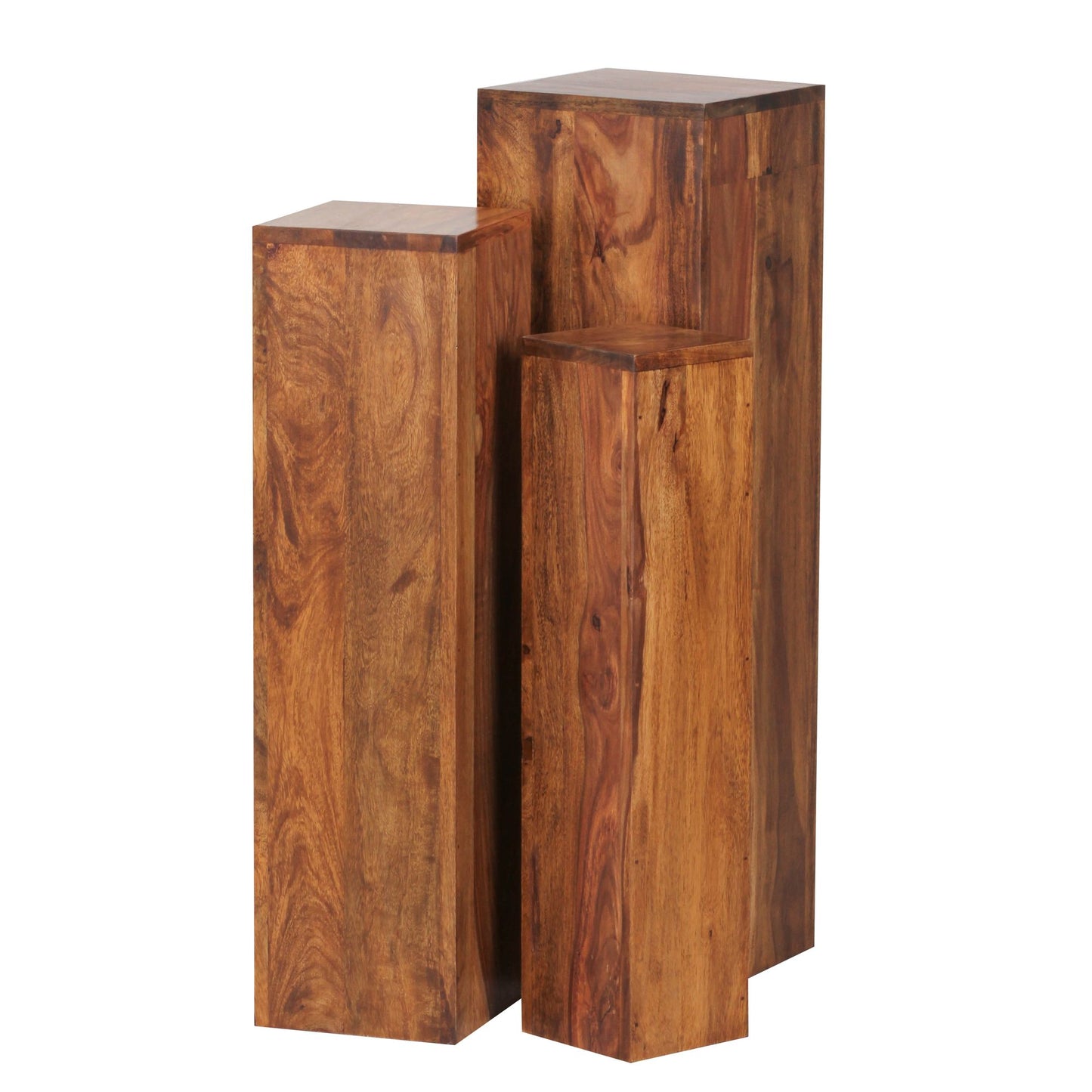 bijzettafelset van 3 WL 1.566 massief hout 24,5x85x24,5 cm Sheesham-tafels | Houten tafel natuurproduct Echte houten bijzettafels Decoratieve kolommen | Drie houten tafels bruin | Bloembox hout Modern