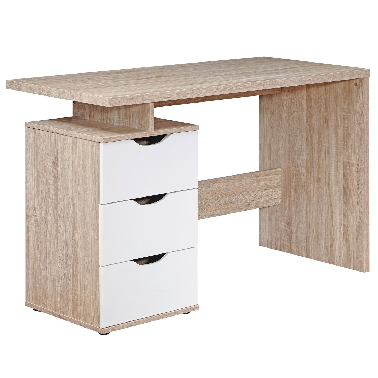 bureau MASSA 120 x 76 x 53 cm met 3 lades in Sonoma wit | Computerbureau modern voor tieners | Ruimtebesparende laptoptafel met plank