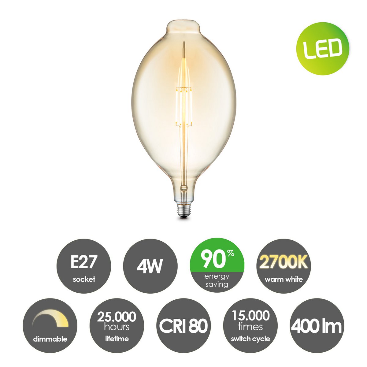 Home Sweet Home hanglamp Dana Ovaal - LED lamp - dimbaar E27 amber
