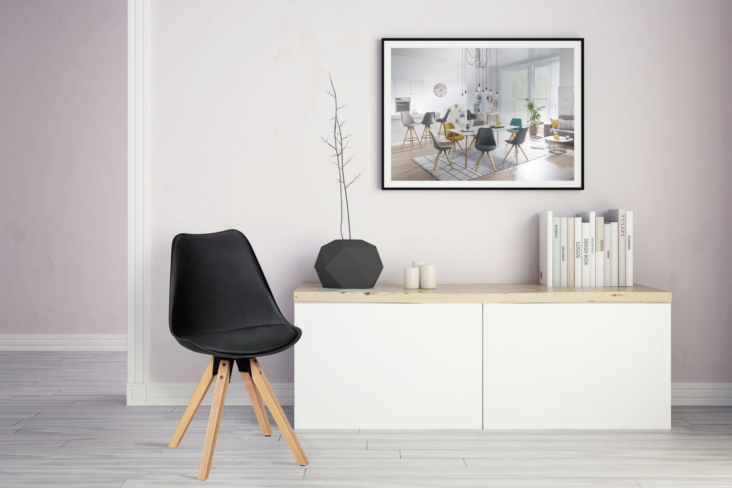 Set van 2 Retro Dining Chair black | Scandinavian beklede stoel rugleuning | Keukenstoel gestoffeerde kunstleer