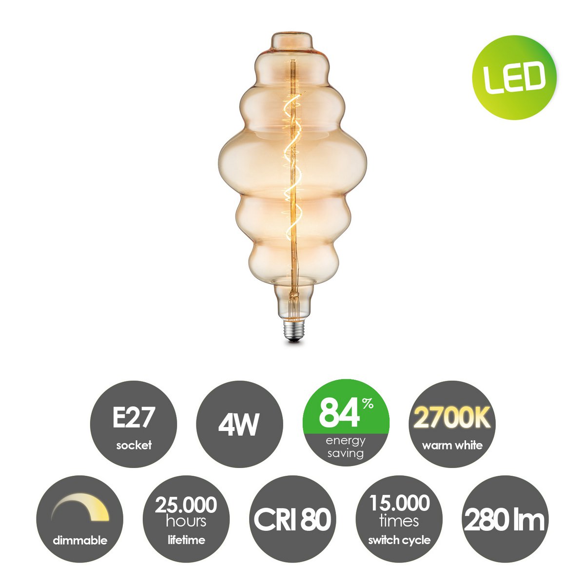 Home Sweet Home hanglamp vintage Cloud LED 3L G160 dimbaar E27 amber