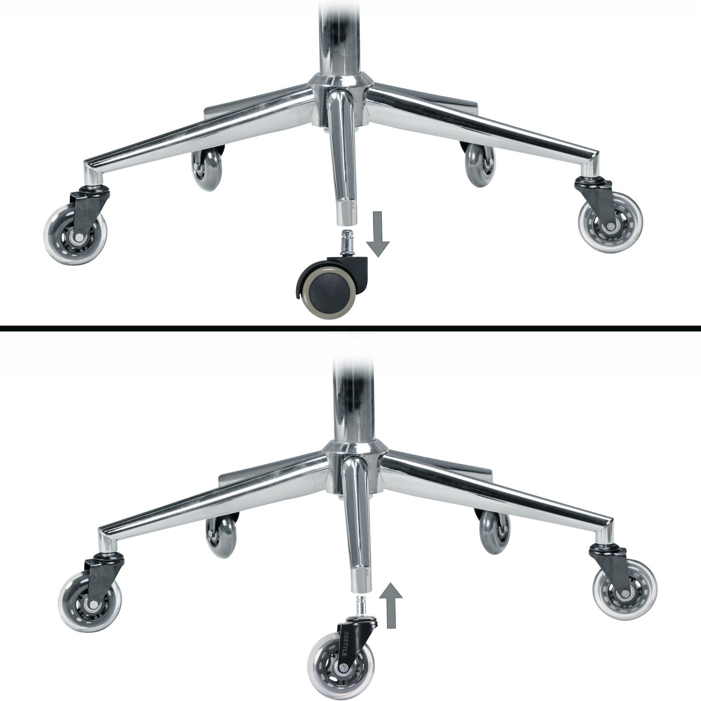 Set of 5 Smooth Universal Heavy Duty Wheels for Office Chair 11mm Pin / Diameter 75mm | Quiet Premium Hard Floor Casters | Transparent Soft Ground Rollers