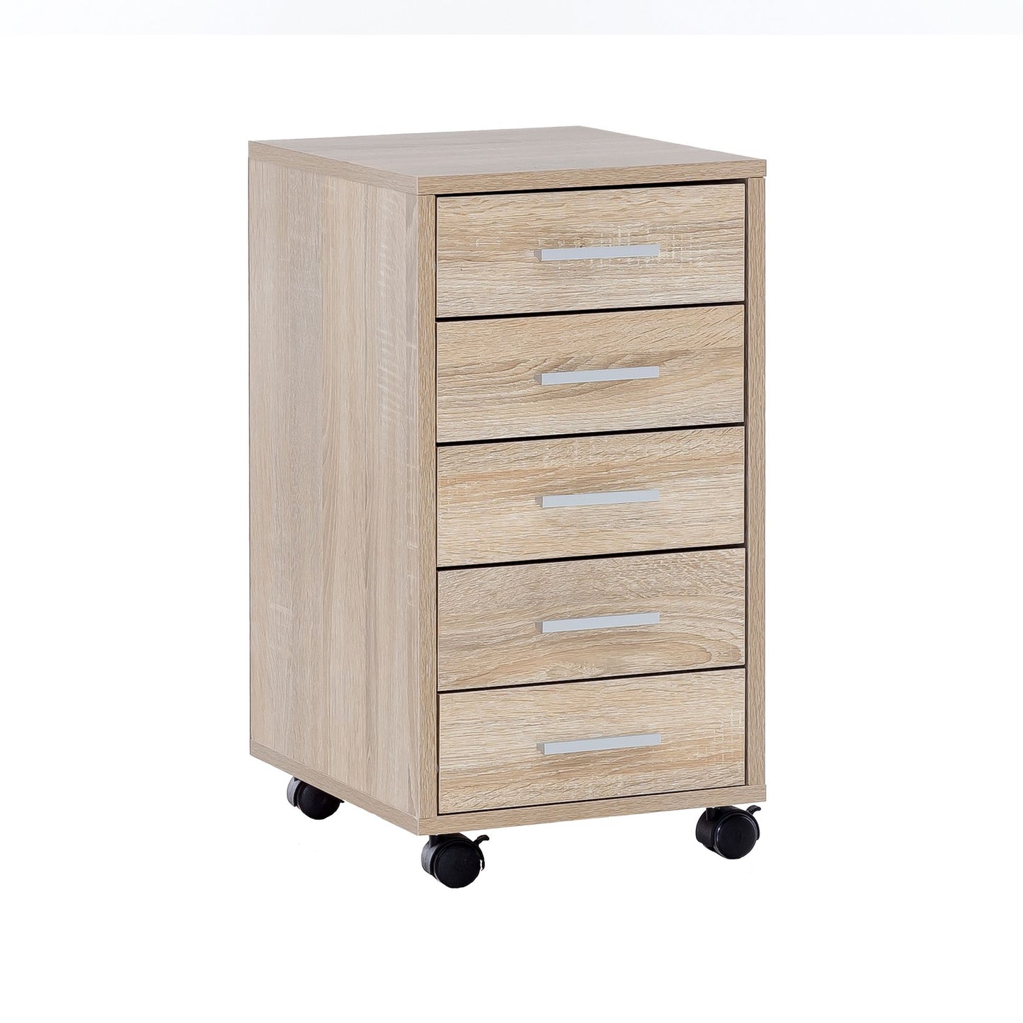 rolcontainer LISA Sonoma 33 x 63 x 38 cm houten ladekast bureau | Kantoorkast met 5 laden | Container Roll Cabinet small Stand Container smal | Bureaucontainer met rollen