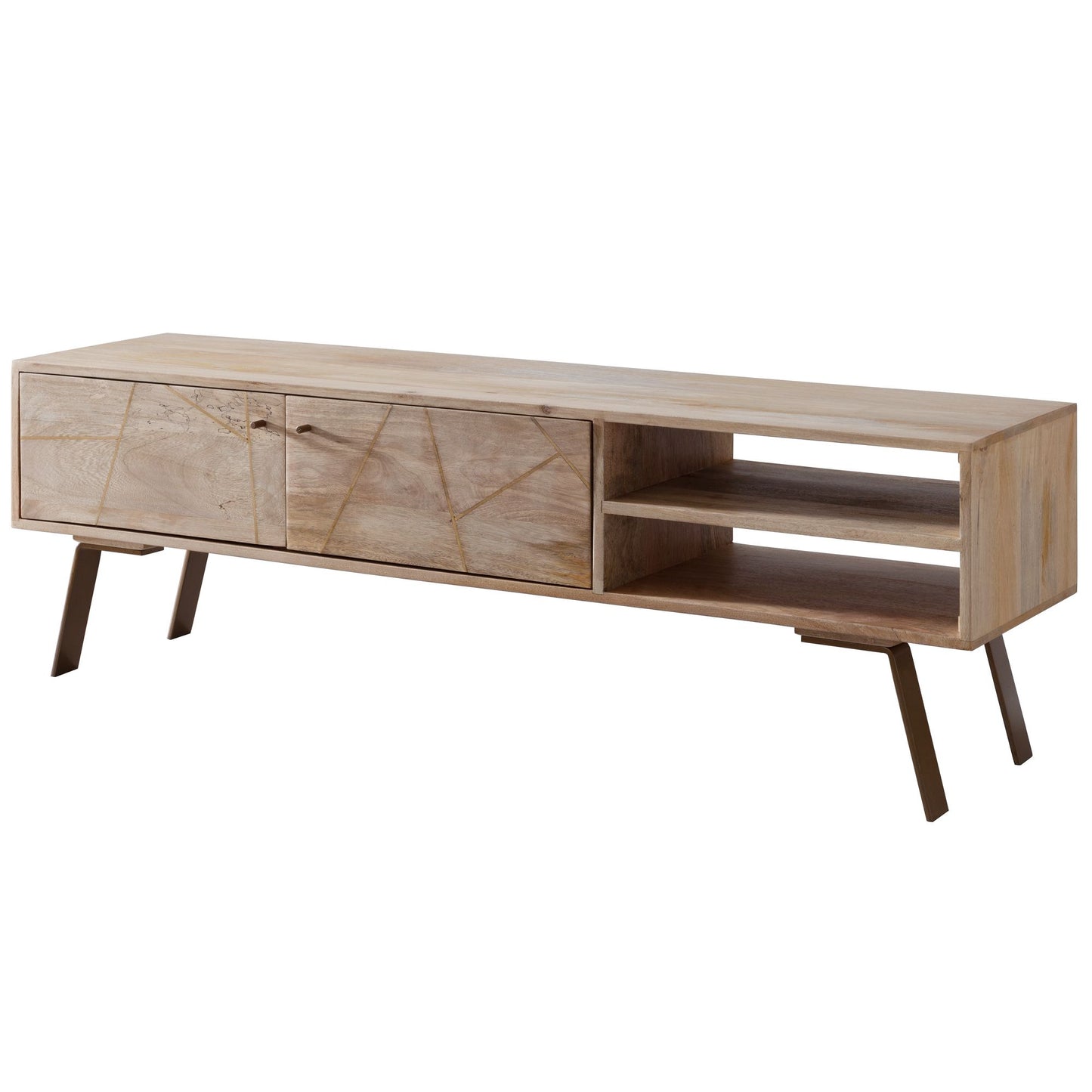 HiFi Lowboard SIKAR Massief Houten Country TV Dressoir Mango 145x47x35cm | TV-meubel Onderkast met 2 deuren | Opbergvak voor tv-tafel | TV-meubel voor tv | Tv-bord woonkamer