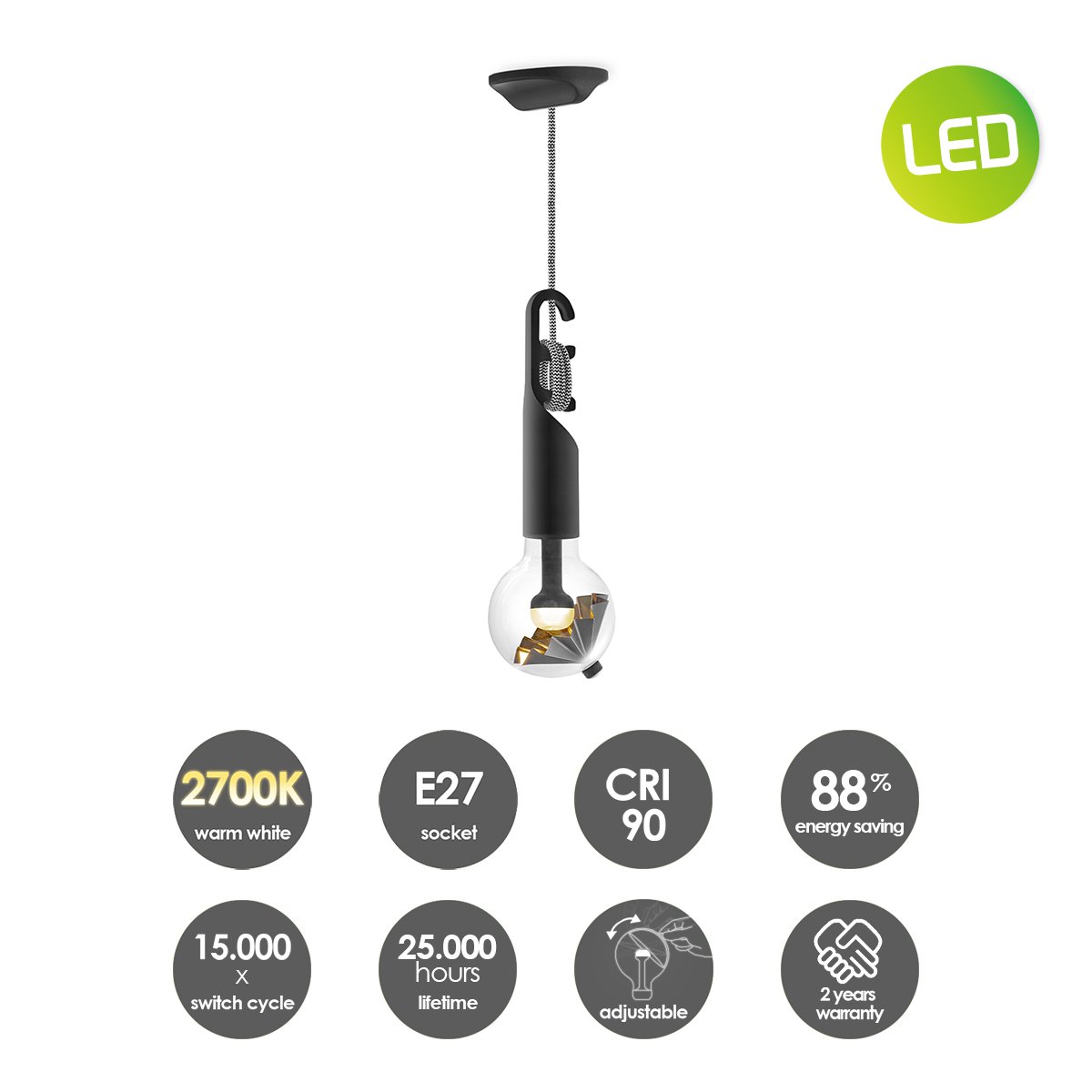 Home Sweet Home Hanglamp Move Me - Twist Cone 5.5W 2700K zwart-goud