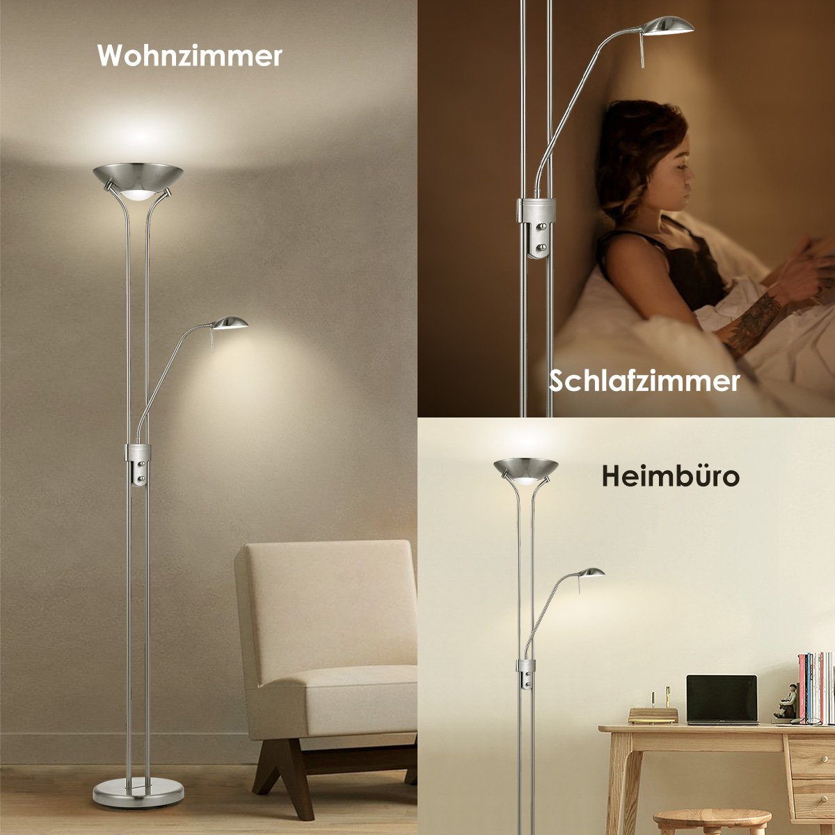 Home Sweet Home LED Uplight Vloerlamp - Klassiek Geborsteld staal