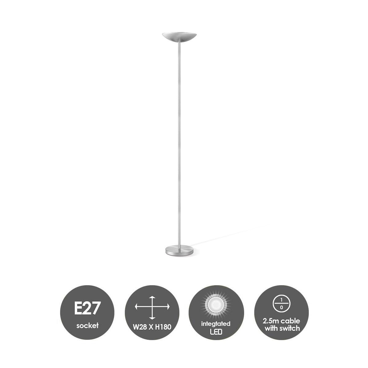 Home Sweet Home Easy 180 LED Vloerlamp - Modern Geborsteld staal