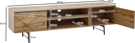 lowboard hout eiken decor 160x45x40 cm TV-dressoir met 2 deuren | Design TV meubel hoog | TV meubel TV meubel modern | TV dressoir woonkamer