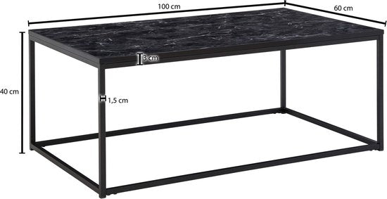 Koffietafel 100x60x40 cm met Marmer Look Zwart Rechthoekige Salontafel | Tafel Woonkamer Moderne | Lage Bijzettafel Woonkamertafel