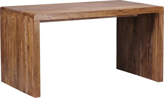 bureau REPA zwart 120 x 60 x 75 cm massief houten laptop tafel Sheesham Nature | Landelijke stijl bureau met 2 laden | Kantoor tafel Pc-tafel