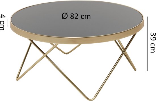 Salontafel Zwart/matgouden tafel met glazen blad Woonkamertafel Ø82cm