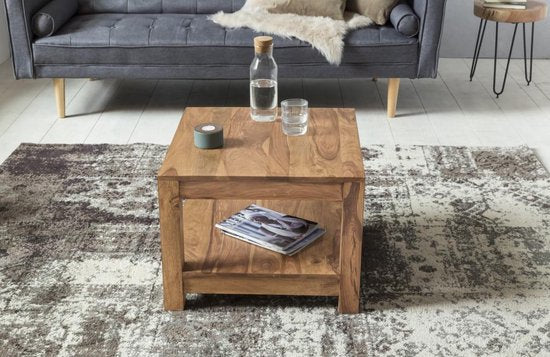 salontafel MUMBAI massief houten acacia 60 x 60 cm salontafel design donkerbruin landelijke stijl bijzettafel