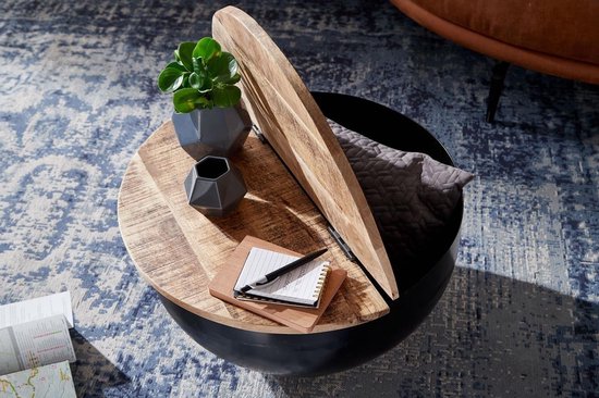 salontafel metaal 60x34x60 cm industriële stijl rond | Design salontafel met opbergruimte | Moderne salontafel salontafel zwart