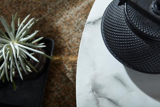 salontafel 80x36x80 cm met marmerlook wit | Salontafel met metalen frame | Salontafel ronde tafel woonkamer | Zijtafel