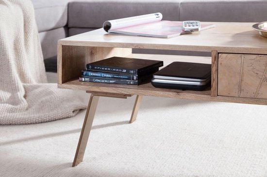 salontafel SIKAR 95x42x50cm Mango massief hout / metalen salontafel | Design salontafel met lade | Kamertafel landhuis bruin | Design houten salontafel massief | Tafel woonkamer