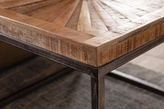 salontafel mango massief hout 55x40x55 cm tafel met metalen onderstel | Vierkante salontafel in industrieel design | Stoere salontafel modern