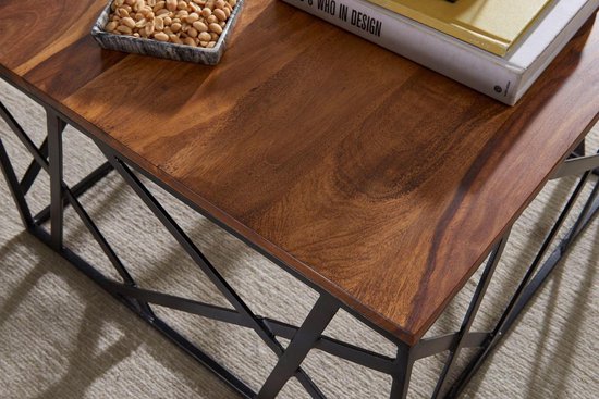 salontafel Bekal 60x35x60 cm Sheesham massief houten / metalen salontafel | Design Salontafel Industriële stijl | Stubentisch bruin / zwart | Design salontafel massief | Vierkante tafel
