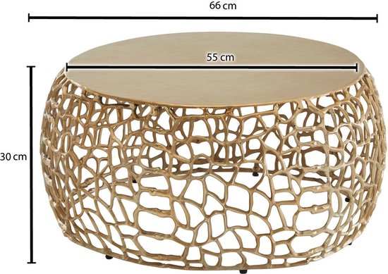 Koffietafel Aluminium 66x66x30 cm Salontafel Metaal Goud | Tafel Woonkamer Rond | Woonkamertafel Modern | Kleine Bijzettafel