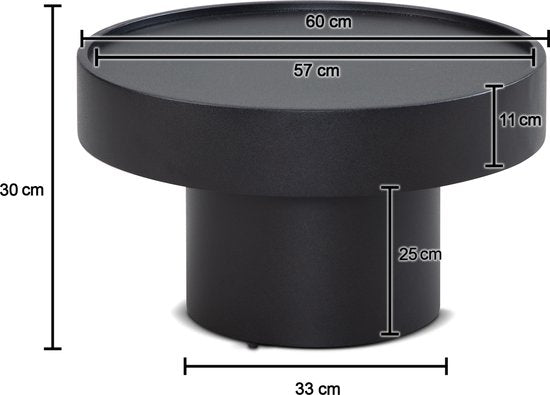 Salontafel 60x60x30 cm metaal zwart salontafel rond | Woonkamertafel in paddestoelvorm | Design salontafel ijzer | Kleine tafel bijzettafel woonkamer modern