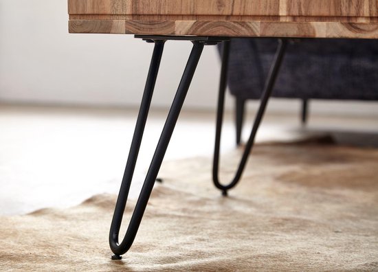 salontafel 60x40x60 cm acacia massief hout / metalen design salontafel hoekig | Houten tafel met opbergruimte | Salontafel hout vierkant bruin