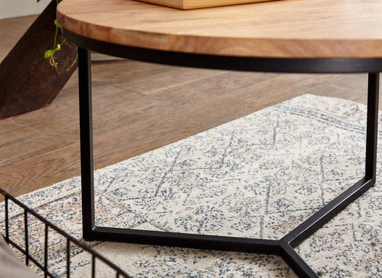 salontafel 60x60x38 cm acacia massief hout / metalen design salontafel rond | Salontafel massief salontafel | Kleine tafel woonkamer