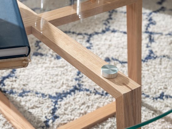 salontafel 78x78x41 cm massief eiken salontafel / rond glas | Design salontafel modern | Houten tafel, kamertafel, groot | Salontafel tafel woonkamer echt hout