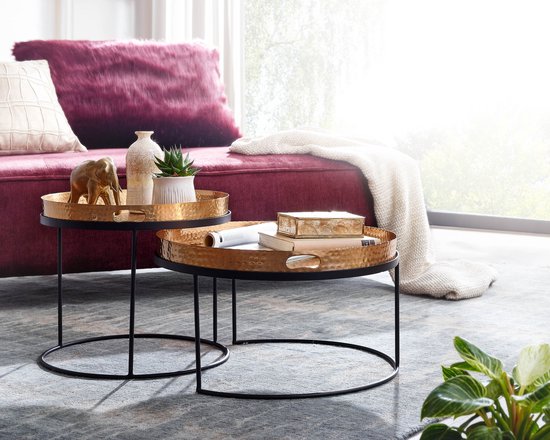 Sky Style- Salontafel set van 2 koperen dienblad tafels - goud - salontafel - rond - modern interieur