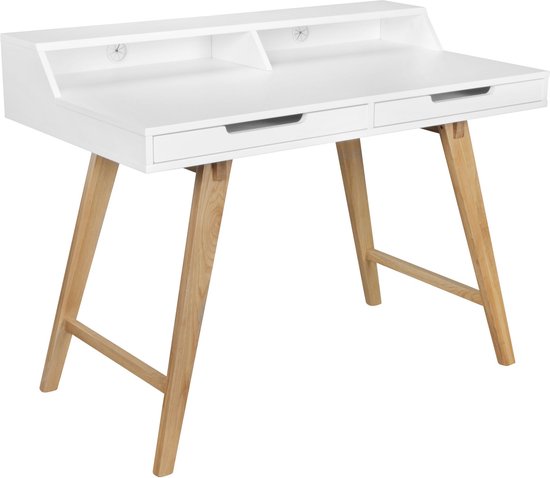 bureau REPA wit 120 x 60 x 75 cm massief houten laptop tafel Sheesham Nature | Landelijke stijl werktafel met 1 lade | Kantoor tafel Pc-tafel
