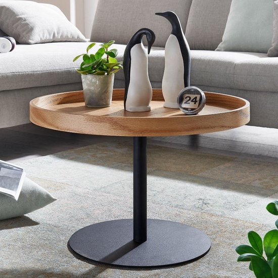 coffee table 61x61x40 cm coffee table wood / metal living room table oak | Design room table modern round | Wooden table coffee table | Table living room